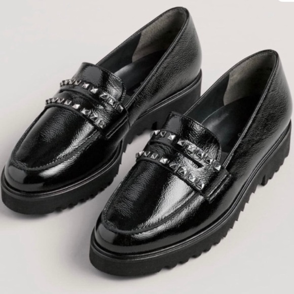 Paul Green Sofia Black Patent Leather Studded Platform Loafers US 9.5 - Picture 1 of 10